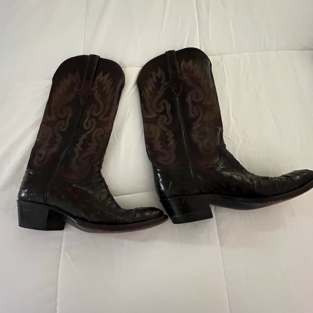 Lucchese Chocolate Brown Ostrich Cowboy Boots Women’s 7 Pre Loved